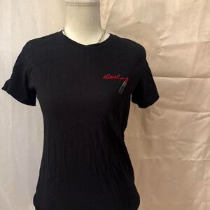 Diesel Women's Black Tee with Red Logo